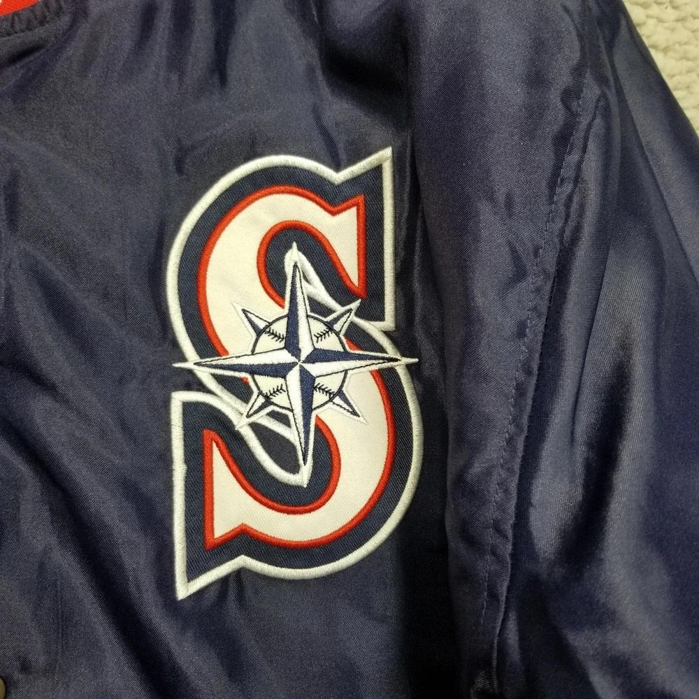 Seattle Mariners Gonzaga Bulldogs Jacket Satin Shiny Bomber Coat Mens Medium